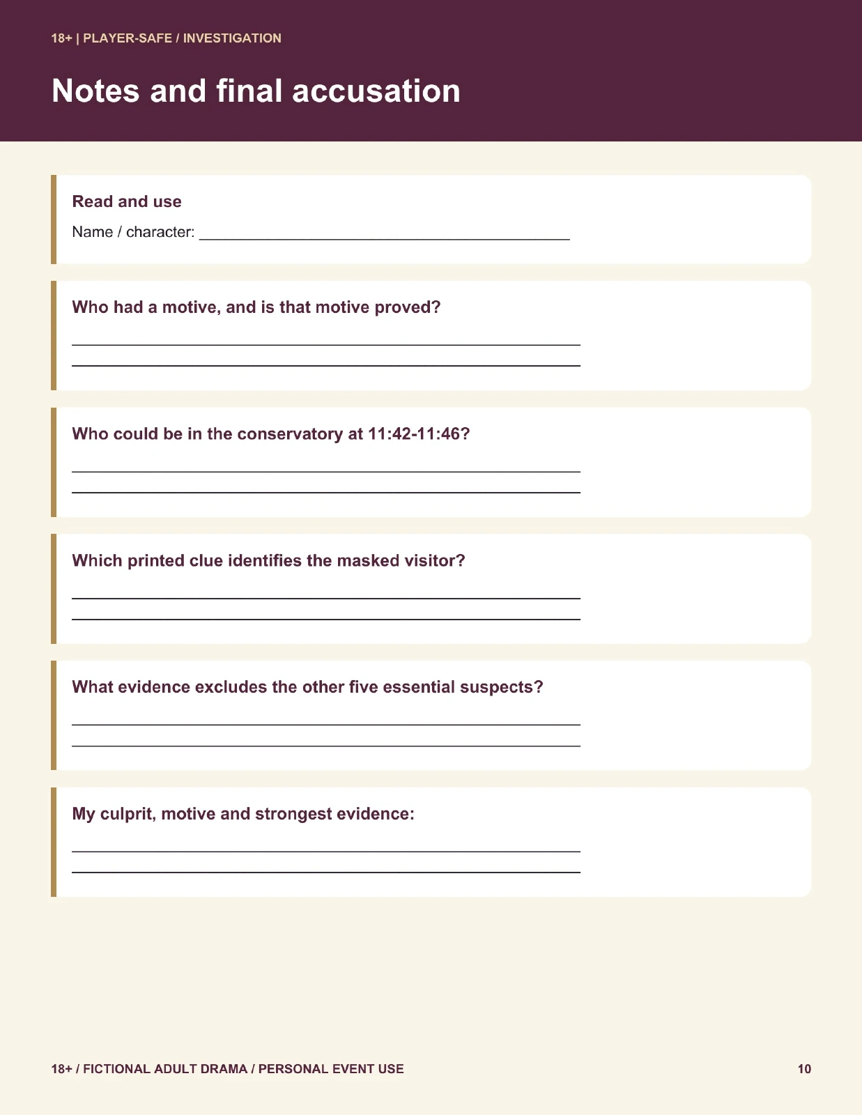 Make your accusation printable page