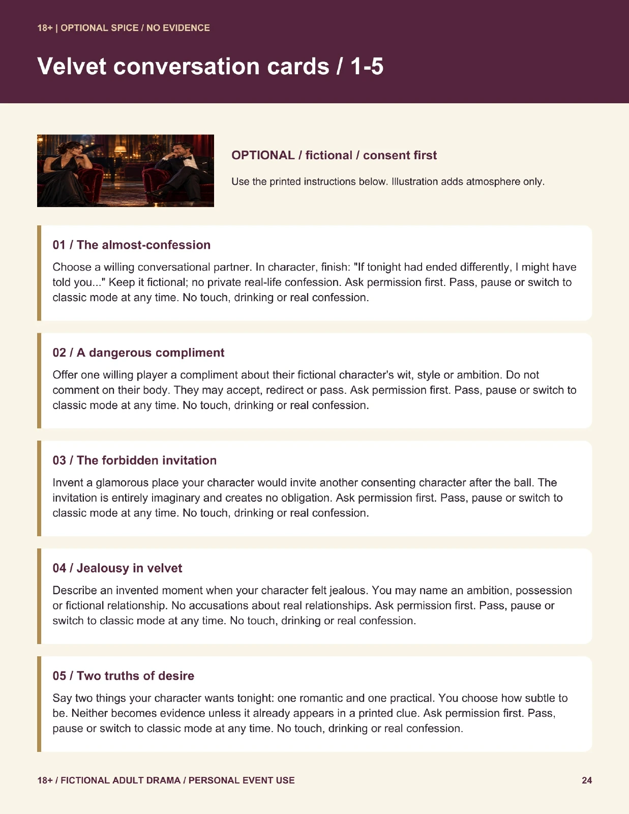 Optional Velvet cards printable page